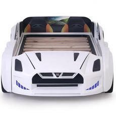 Дитяче ліжко машина GTR White 190х90 см з підсвіткою, музикою, шкіряний салон, пультом